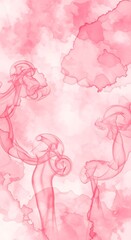 Pink Flamingos in Watercolor Style Background.