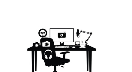 Fototapeta premium Minimalist illustration of a computer workstation with office supplies