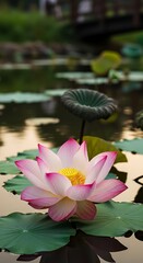 Pink Lotus Flower in Serene Pond.