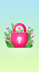 Pink Padlock with Keyhole and Flowers.