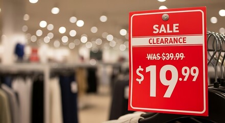 Red Clearance Sale Sign in Clothing Store.