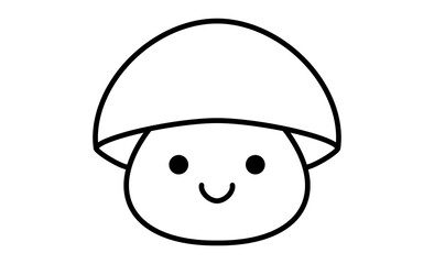シンプルなラインで描かれた、笑顔のきのこのピクトグラム