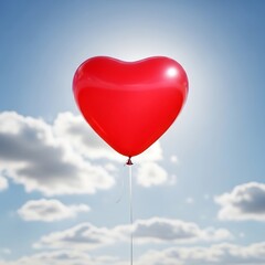 Red Heart Shaped Balloon in Cloudy Sky.