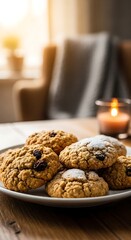 Plate of Delicious Homemade Cookies on Table.
