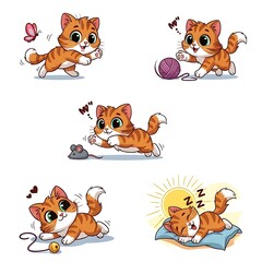 Playful Cartoon Cat Illustrations with Various Activities.