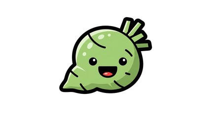 Naklejka premium Cartoon Green Leaf Character with Smile.