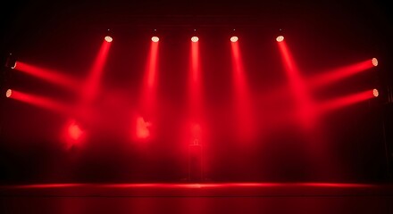 Red Stage Lights Illuminating Dark Performance Space.