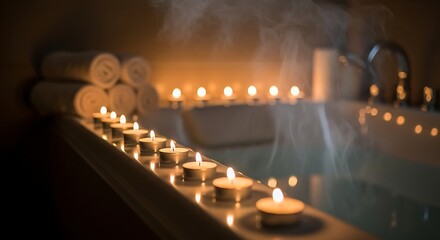 Relaxing Spa Night with Candles and Steam.