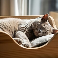 Relaxed Cat Sleeping in Hammock Chair.