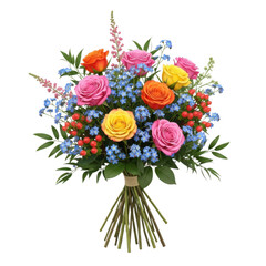 Fototapeta premium A vibrant bouquet of flowers in full bloom with a variety of colors and types isolated on transparent background