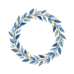 Obraz premium An elegant laurel wreath design with blue and white leaves. isolated on transparent background