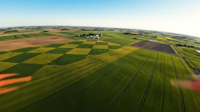 Drone landscape showing endless farmland patterns