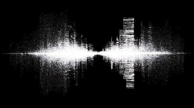 Symmetrical White Noise Glitch Effect on Black Background