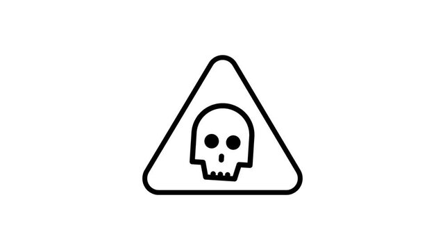 Toxic skull and bones danger sign animation