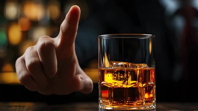 the man refuses a glass of alcohol with his hand. Selective focus
