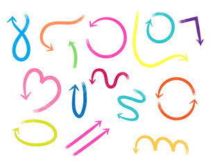 Obraz premium Collection of colorful arrows scribble drawings. Perfect for use for web, presentation, info-graphic, print projects or office work