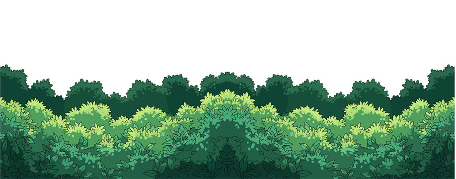 Cartoon forest scene with lush green foliage and a dark, mysterious background - 1