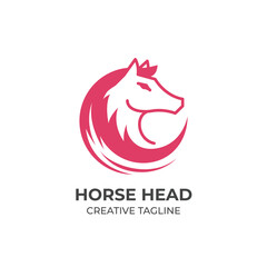 Obraz premium Horse Head Logo with Circular Flow Shape Flat Vector Design