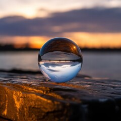Serene reflection of sunset in crystal ball