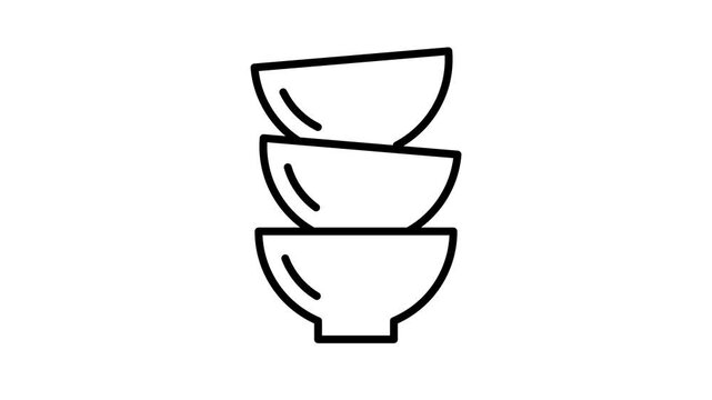 Stacked kitchen bowls wobbling animation on white background