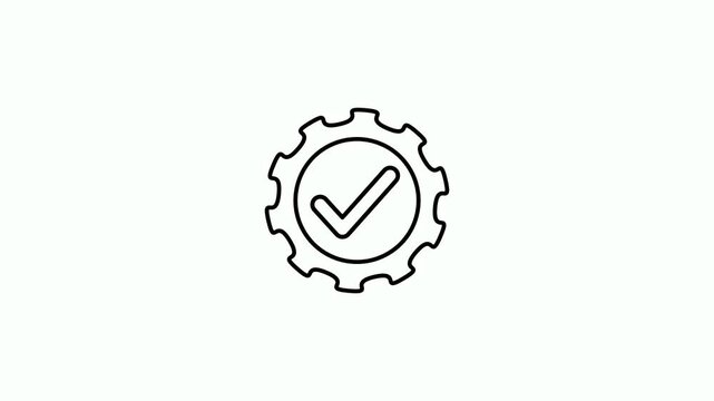 Animated setting icon with check mark on white background. system configuration success, digital interface setup confirmation, technology and maintenance concept