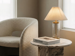 Calm Minimalist Living Space with Table Lamp