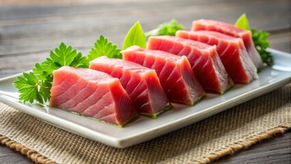 raw tuna slices arranged neatly minimal on white