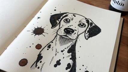 drawing of a dog in ink