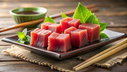 raw tuna slices arranged neatly minimal on white