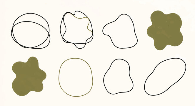Organic hand-drawn shapes and line art outlines. Minimalist vector illustration set. Abstract blobs and irregular circles isolated on white background