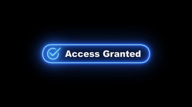 neon access granted button on black background, representing a digital interface for granting permission or access. access granted concept. Digital system security alert on computer concept.