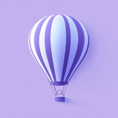 Obraz premium single pastel purple and white striped hot air balloon with basket floating serenely against a soft lavender background