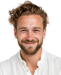 Obraz premium Smiling man portrait bright joyful expression, isolated on transparent background, png