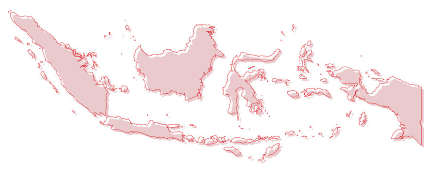 Soft Red Simple with Outline Indonesia Map Asian Country