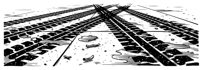 Obraz premium Perspective view of railway tracks in artistic ink sketch style