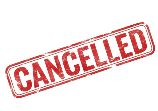 A red stamp that says cancelled isolated on transparent background