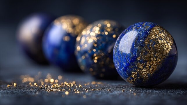 Polished blue lapis lazuli spheres with golden flecks