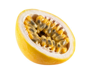 passion fruit half isolated on white background.