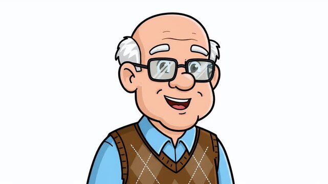 Elderly Man With Glasses Smiling Wearing Brown Argyle Vest Light Blue Shirt