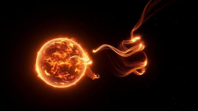 Scientific visualization of a massive solar flare and coronal mass ejection in deep space.