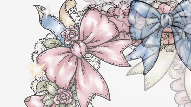 Elegant Bows Border Gentle Pink Blue Fabric Texture Soft Lighting
