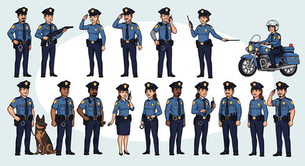Professional and Diverse Police Officers Illustrating Modern Law Enforcement, Public Safety, and Community Service Roles with a Unified Presence