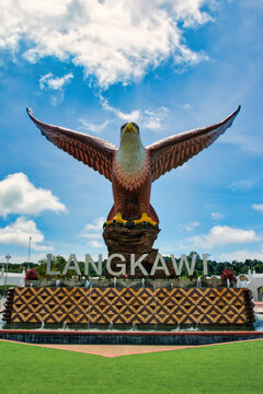 
Langkawi, Malaysia - October 04, 2024: The Eagle of Langkawi. Landmark of the Malaysian Island. Huge statue of an eagle at the Eagle Square near the Kuah. This was on a hot sunny day in wet season.