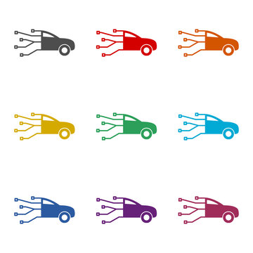 Smart Car electrical computer diagnostics icon isolated on white background. Set icons colorful