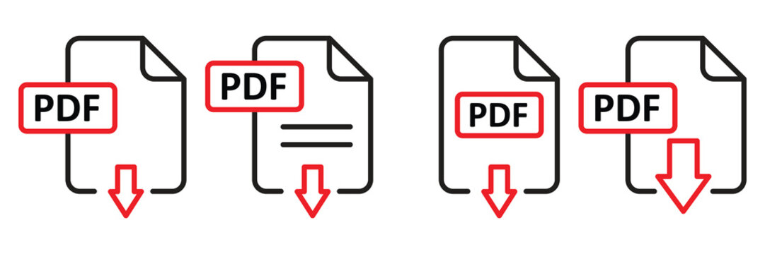 PDF File Format Icon Set &ndash; Document and Digital File Symbols Vector EPS, PDF Format and Document Icons &ndash; Modern File Vector Collection, PDF File Icons &ndash; Download, Upload and Document Symbols