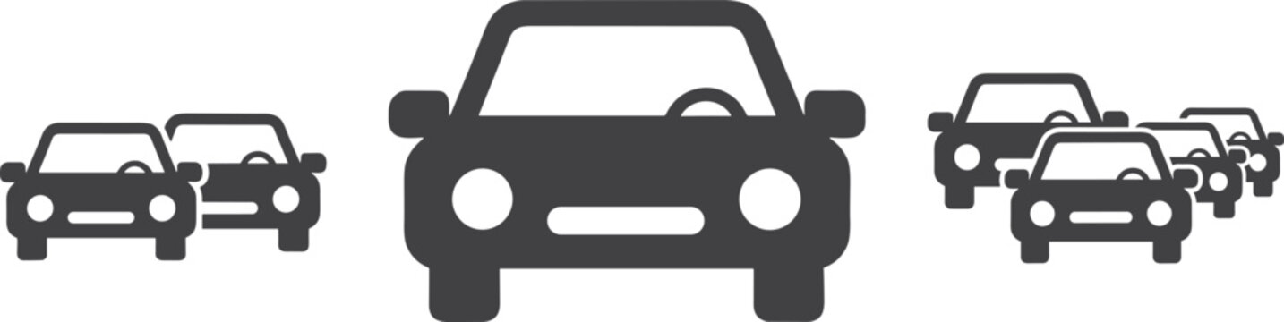 Minimalist car traffic icon illustration, front view automobile convoy symbol, flat vector transportation graphic isolated on light background.