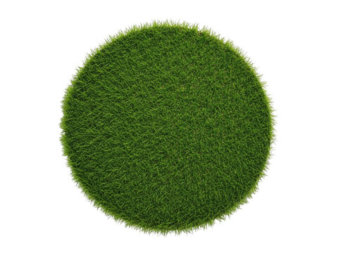 A green circular patch of grass on a white background isolated on transparent background