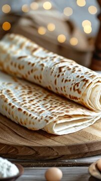 Freshly prepared unleavened flatbread for a traditional Passover celebration, symbolizing freedom and heritage, ready for a festive holiday meal