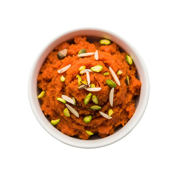 Authentic Indian Sooji Halwa Garnished with Pistachios and Almonds , Isolated on Transparent Background 