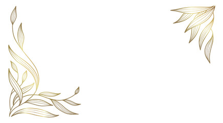Frame with golden line art branches and leaves. Abstract floral background. Corner decor. Vector illustration © Victory